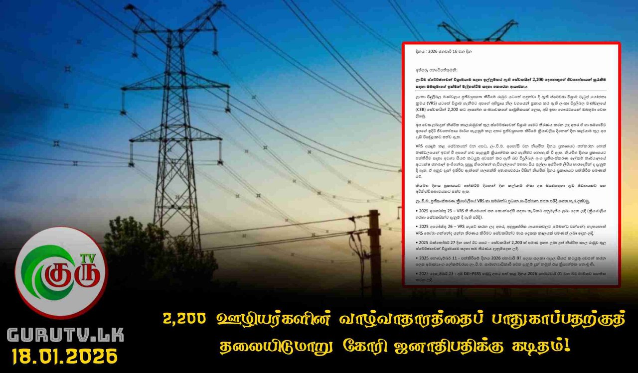 2,200 ஊழியர்களின் வாழ்வாதாரத்தைப் பாதுகாப்பதற்குத் தலையிடுமாறு கோரி ஜனாதிபதிக்கு கடிதம்!